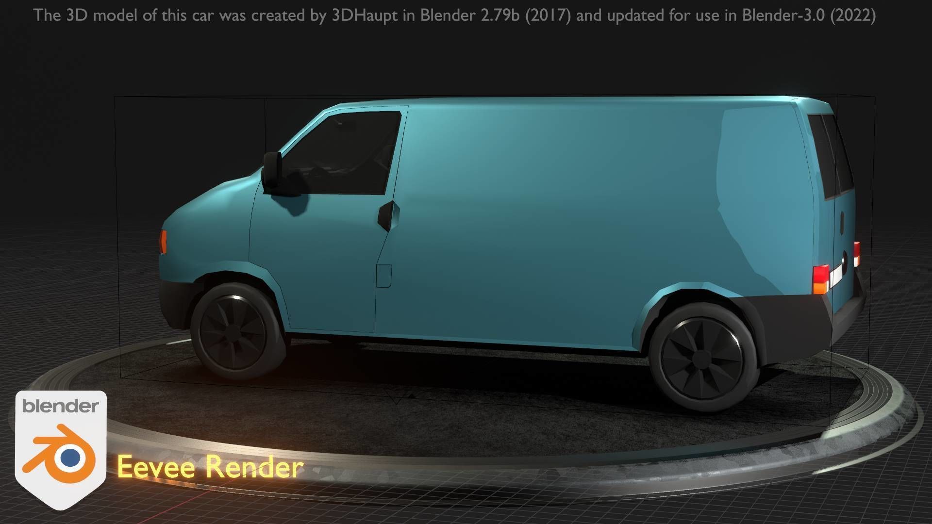 City Car 55 Commercial Transporter Type-C Blue  Low-poly 3D model_41