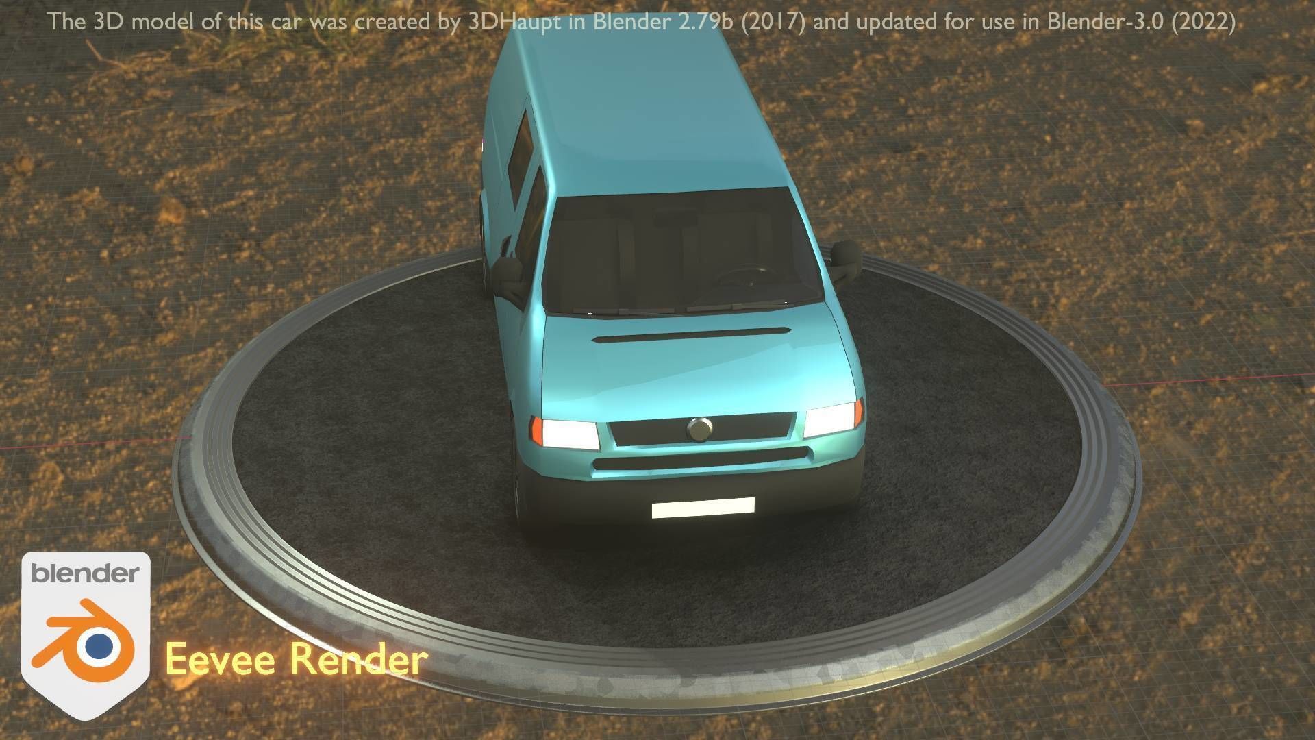 City Car 55 Commercial Transporter Type-C Blue  Low-poly 3D model_6