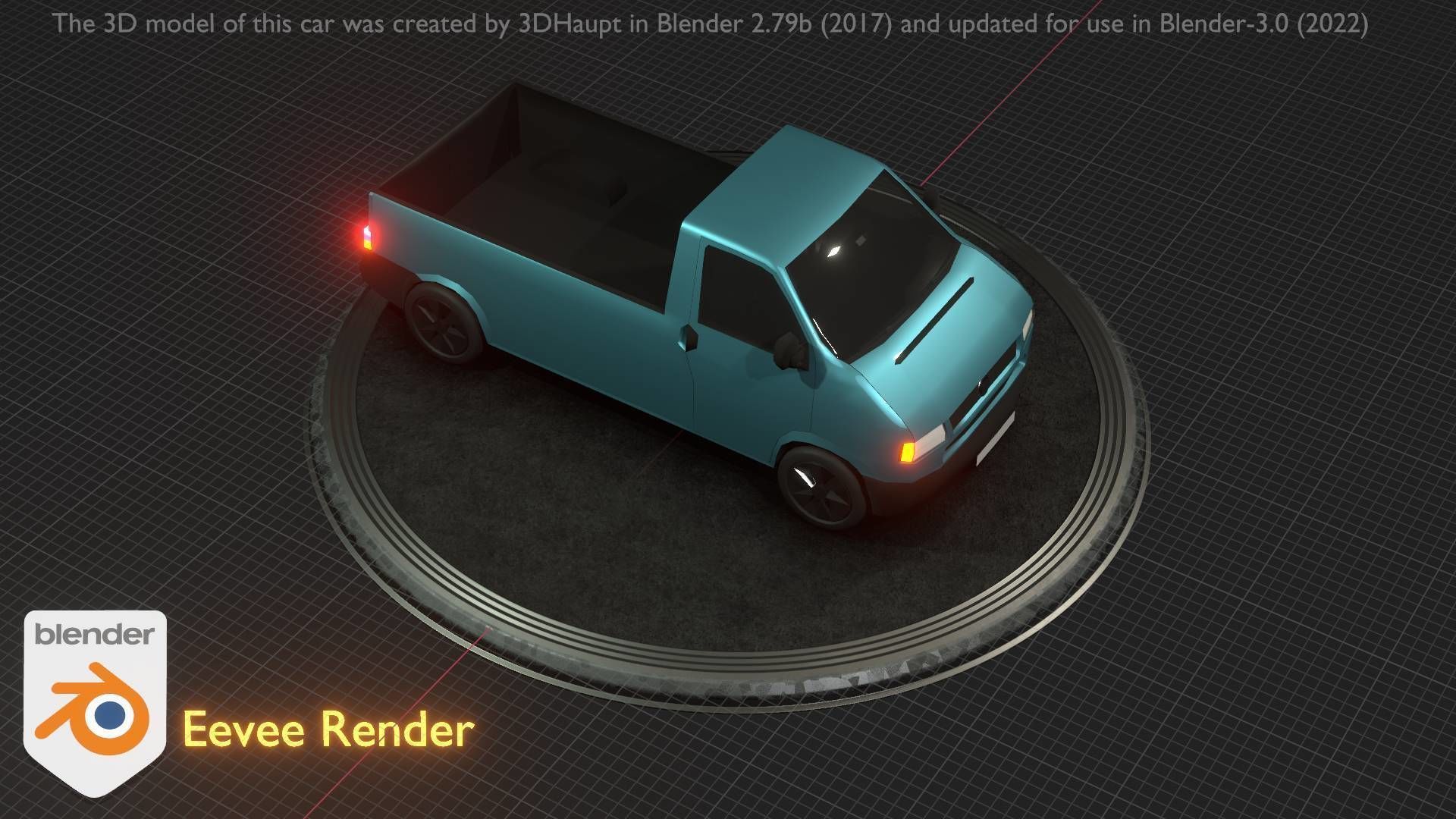 City Car 56 Commercial Pickup 3500 Type-C Blue Low-poly 3D model_5