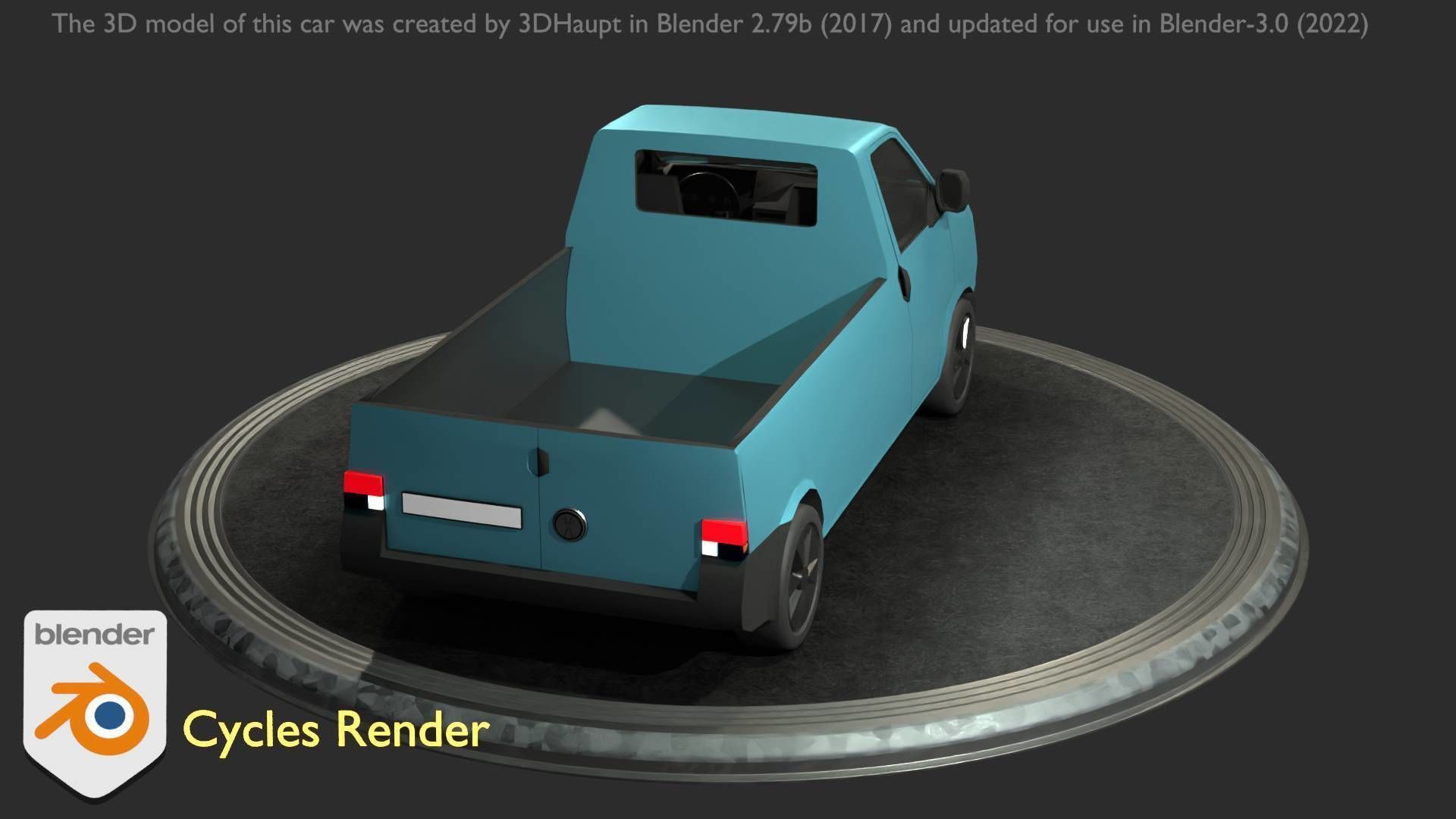 City Car 56 Commercial Pickup 3500 Type-C Blue Low-poly 3D model_27