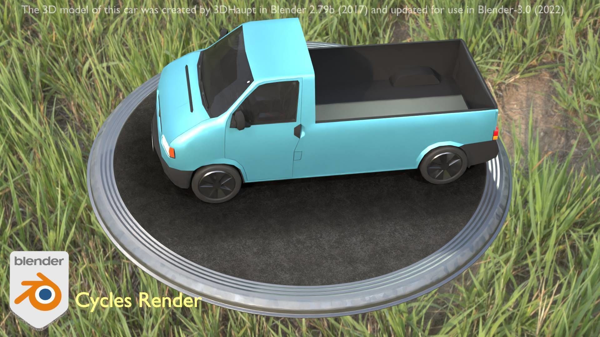 City Car 56 Commercial Pickup 3500 Type-C Blue Low-poly 3D model_79