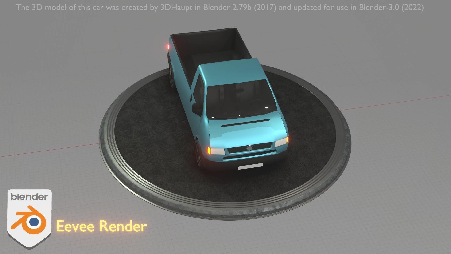 City Car 56 Commercial Pickup 3500 Type-C Blue Low-poly 3D model_9