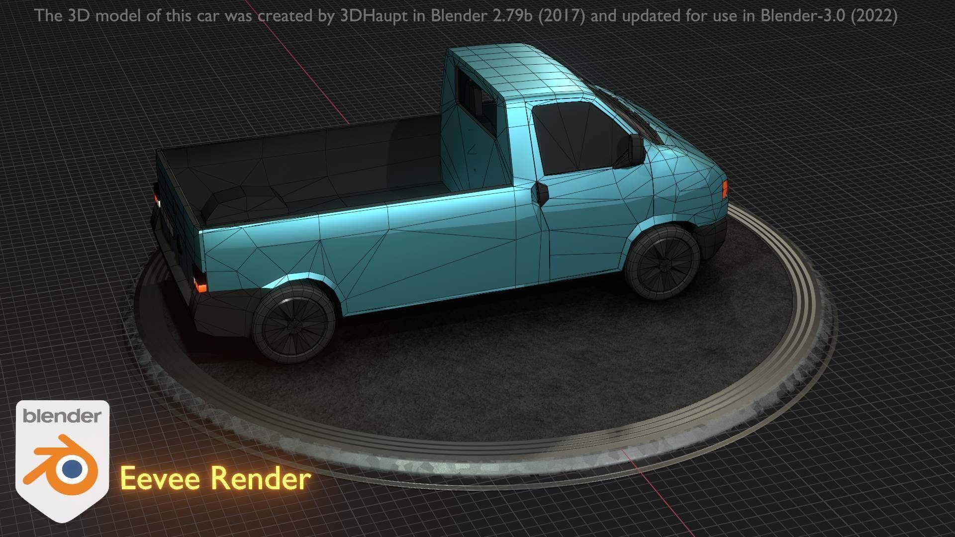 City Car 56 Commercial Pickup 3500 Type-C Blue Low-poly 3D model_63