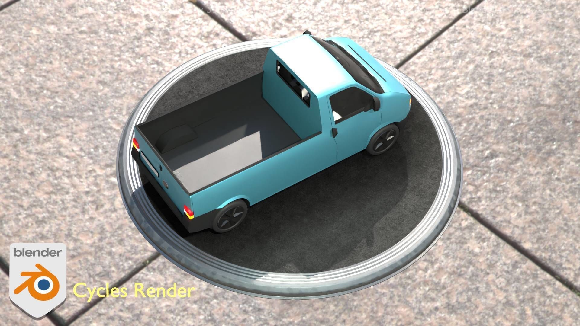 City Car 56 Commercial Pickup 3500 Type-C Blue Low-poly 3D model_51