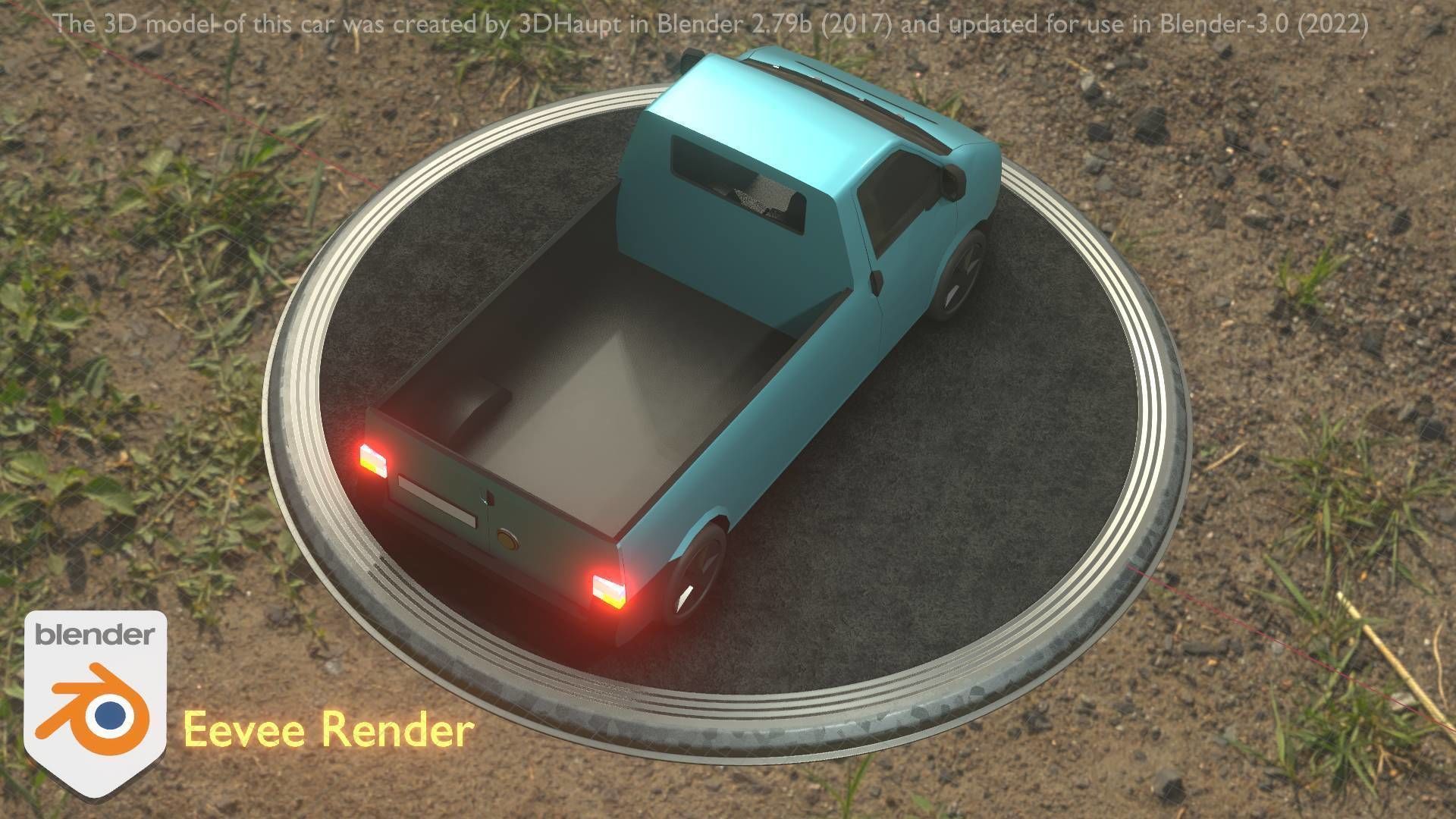 City Car 56 Commercial Pickup 3500 Type-C Blue Low-poly 3D model_44