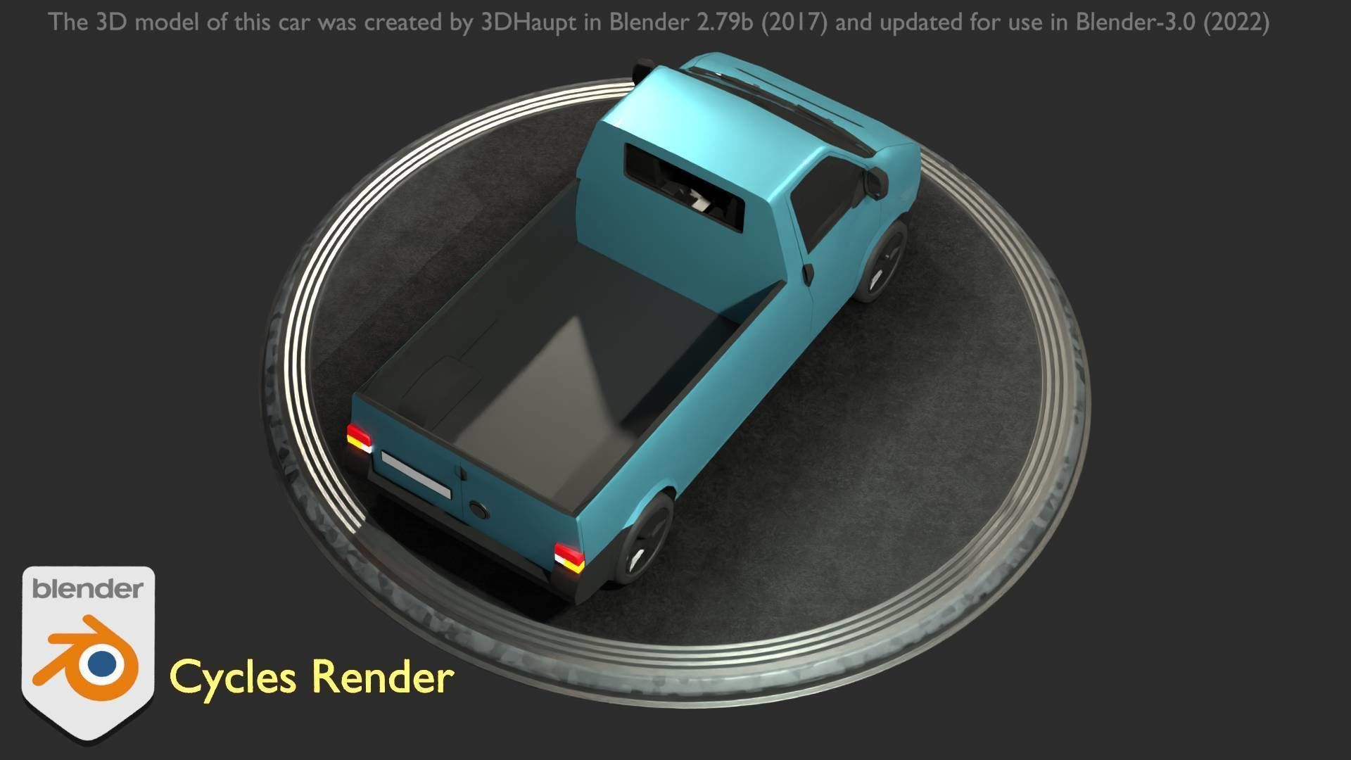 City Car 56 Commercial Pickup 3500 Type-C Blue Low-poly 3D model_87