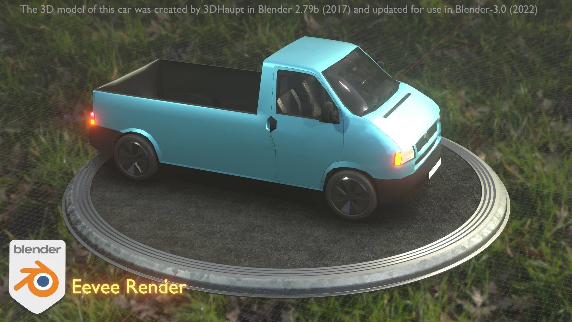 City Car 56 Commercial Pickup 3500 Type-C Blue Low-poly 3D model_58