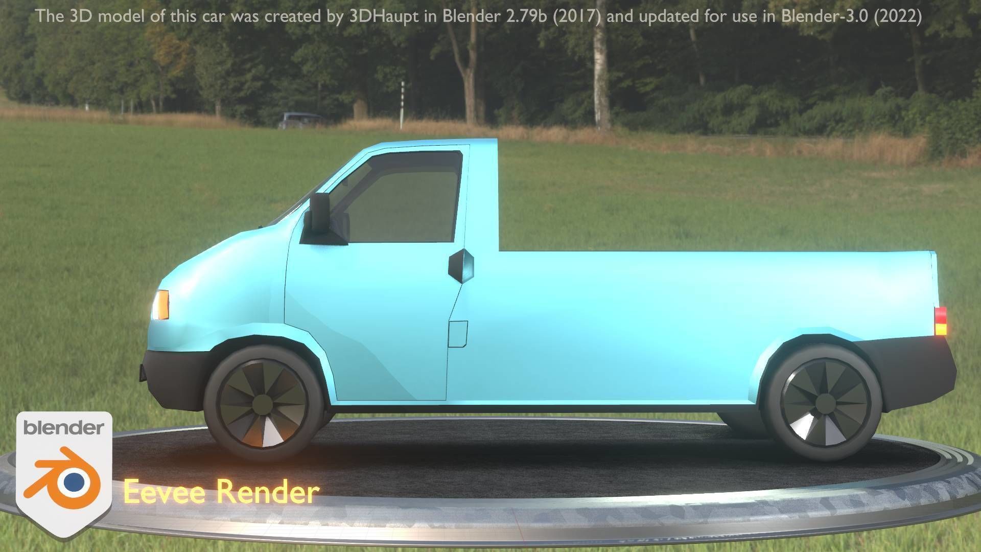 City Car 56 Commercial Pickup 3500 Type-C Blue Low-poly 3D model_22