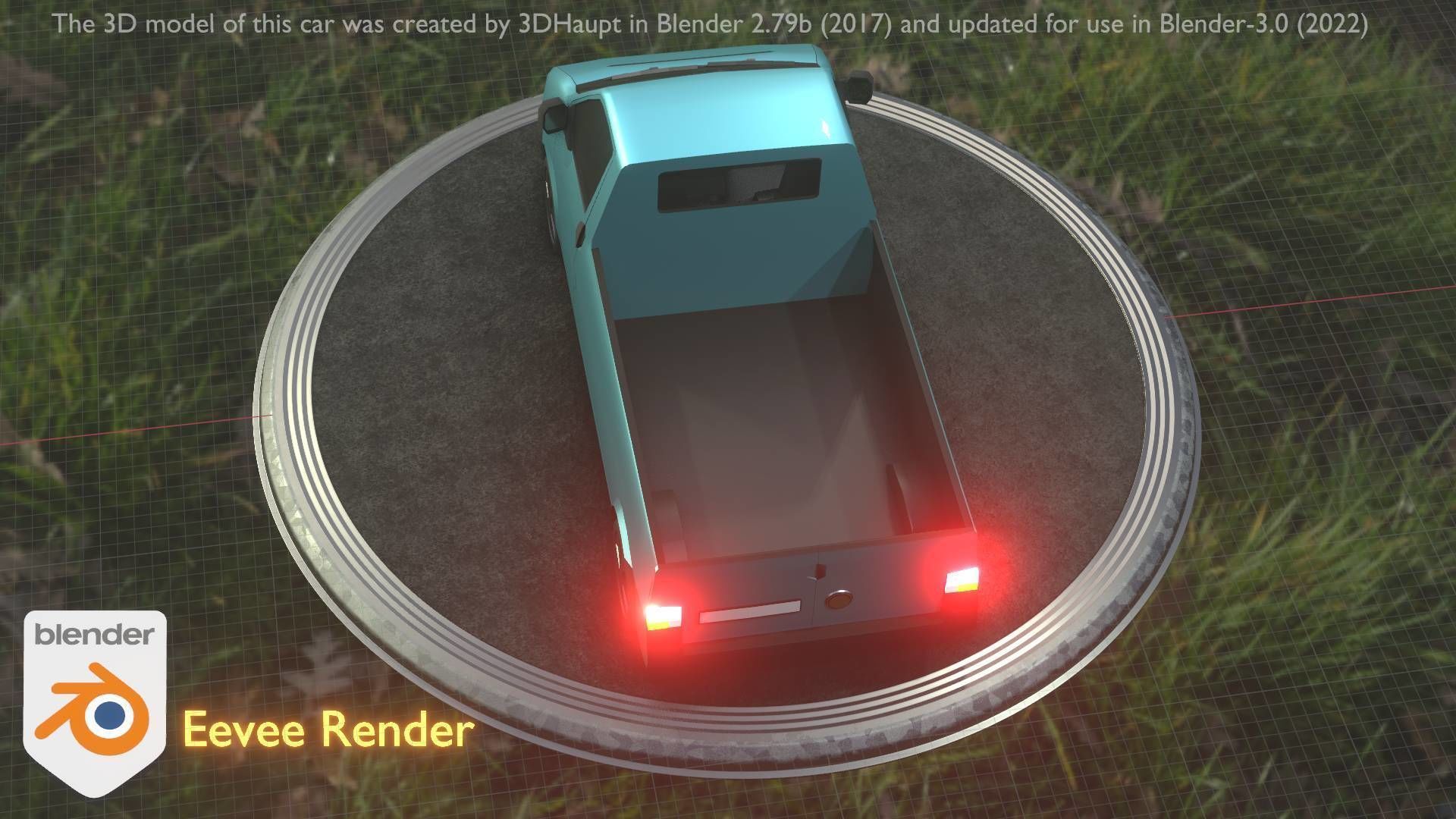 City Car 56 Commercial Pickup 3500 Type-C Blue Low-poly 3D model_42