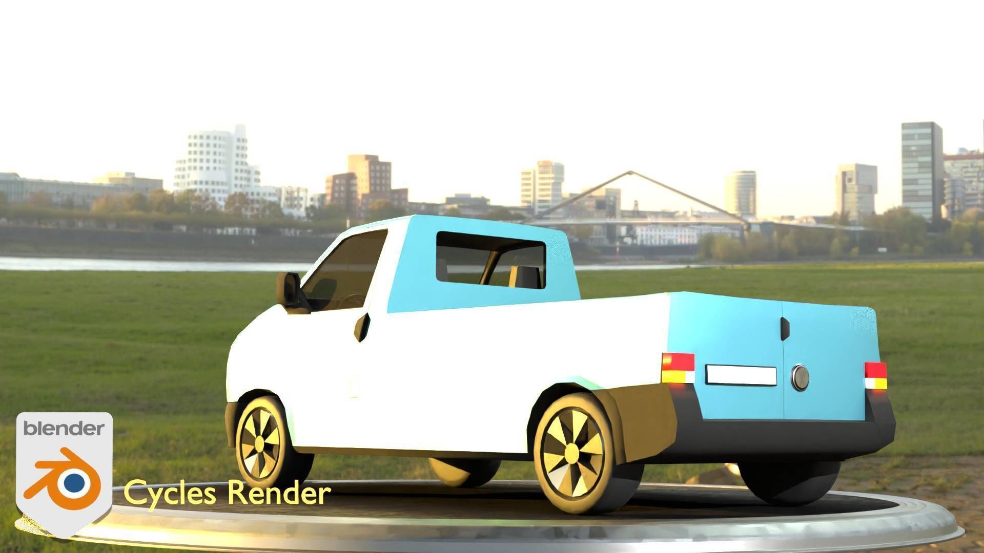City Car 56 Commercial Pickup 3500 Type-C Blue Low-poly 3D model_55
