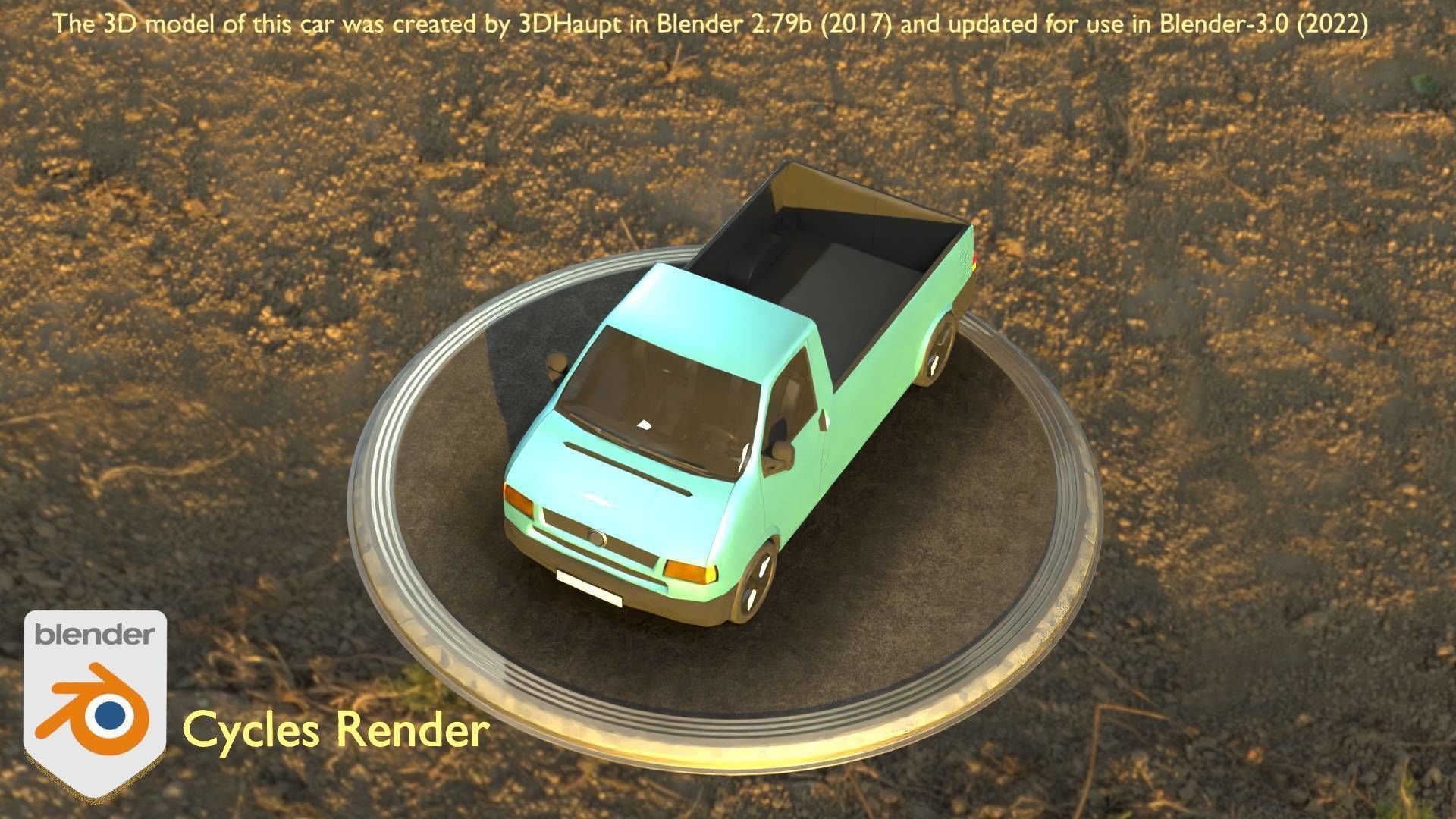 City Car 56 Commercial Pickup 3500 Type-C Blue Low-poly 3D model_92