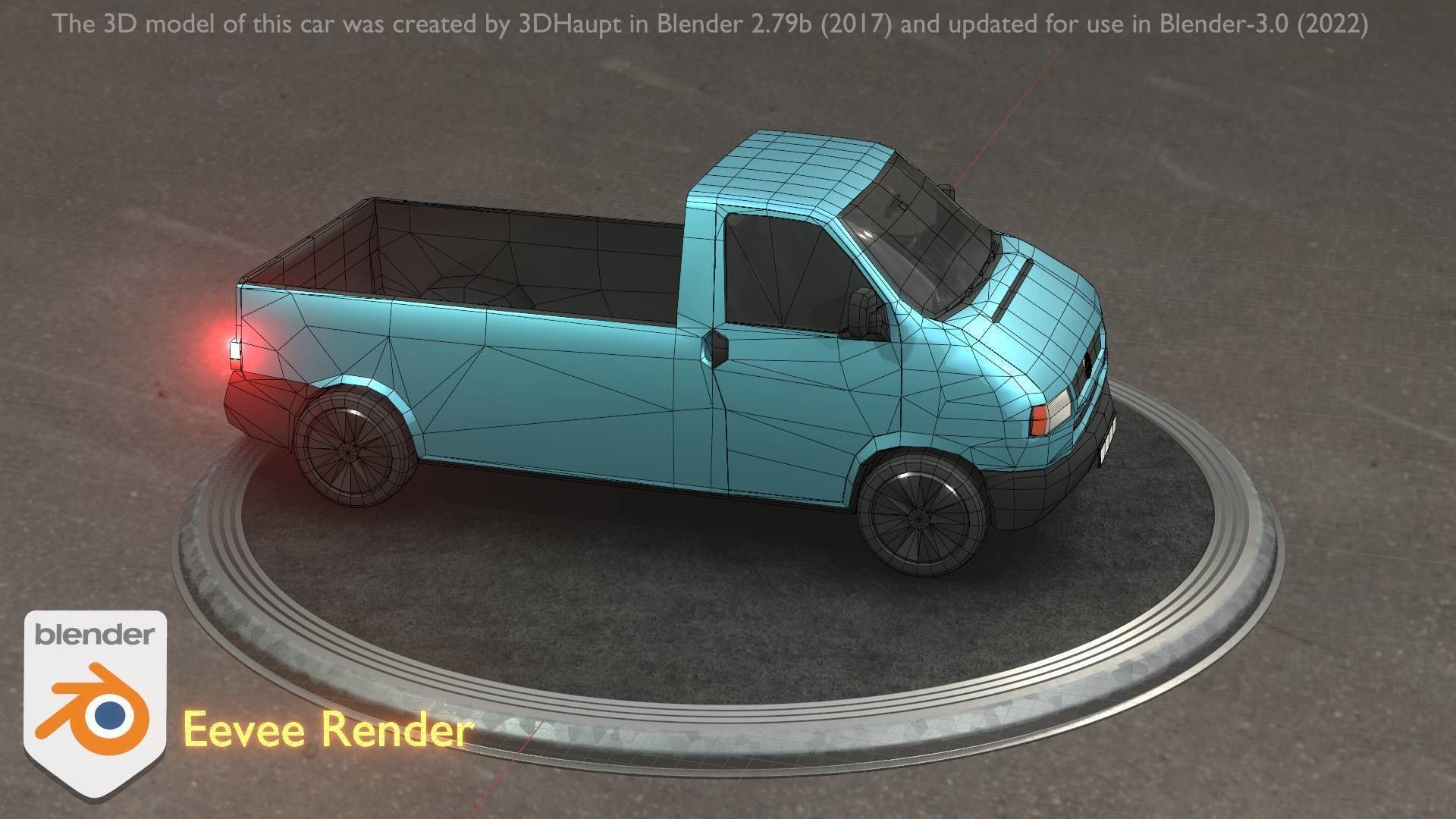 City Car 56 Commercial Pickup 3500 Type-C Blue Low-poly 3D model_77