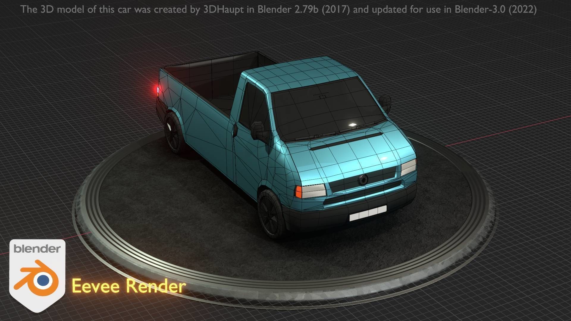 City Car 56 Commercial Pickup 3500 Type-C Blue Low-poly 3D model_78