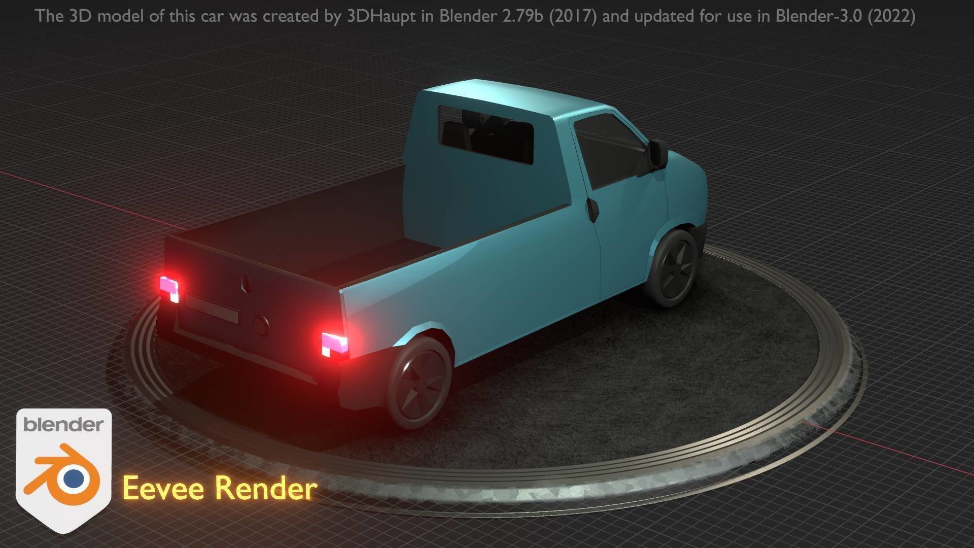 City Car 56 Commercial Pickup 3500 Type-C Blue Low-poly 3D model_30