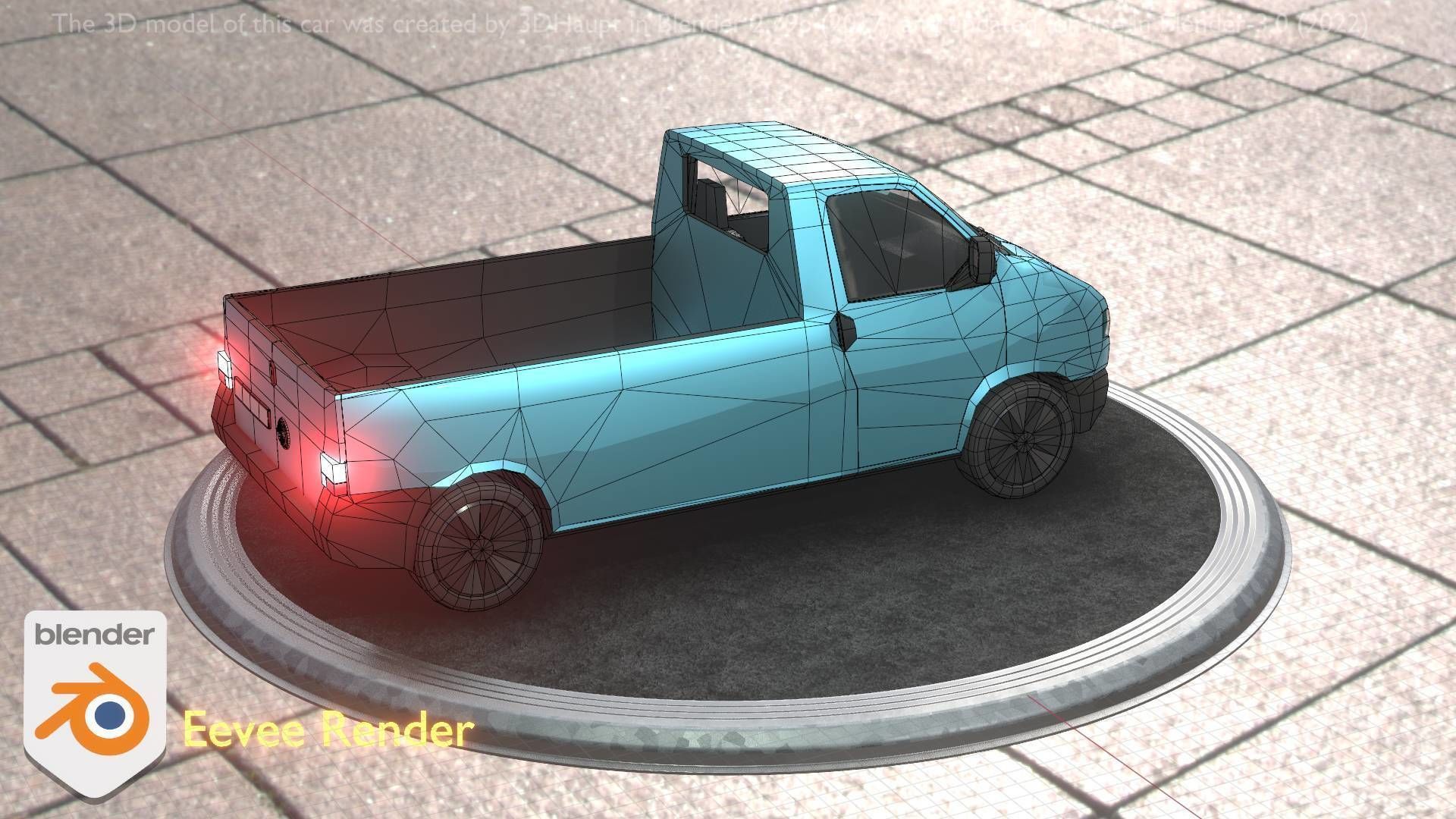 City Car 56 Commercial Pickup 3500 Type-C Blue Low-poly 3D model_70