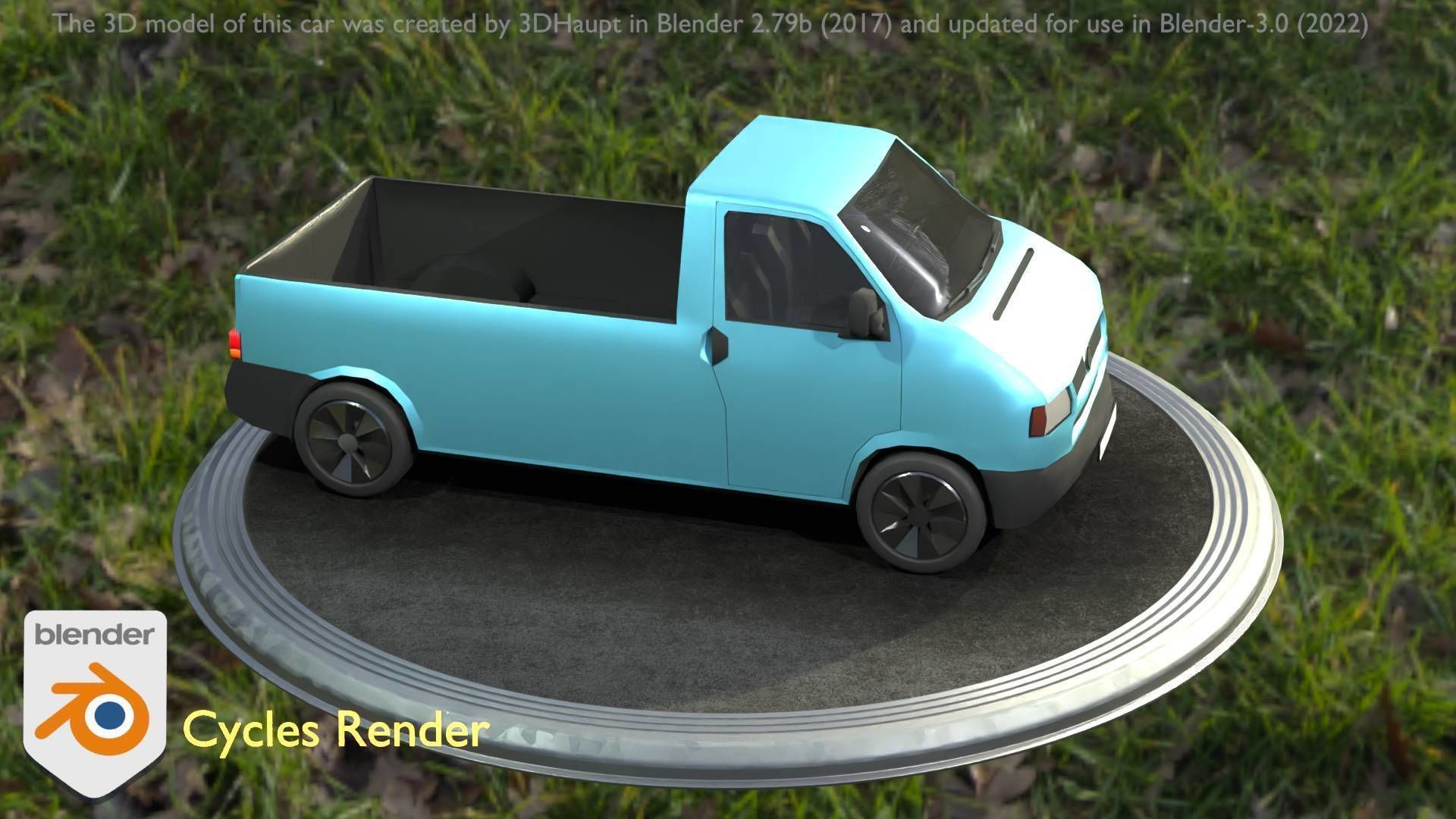 City Car 56 Commercial Pickup 3500 Type-C Blue Low-poly 3D model_37