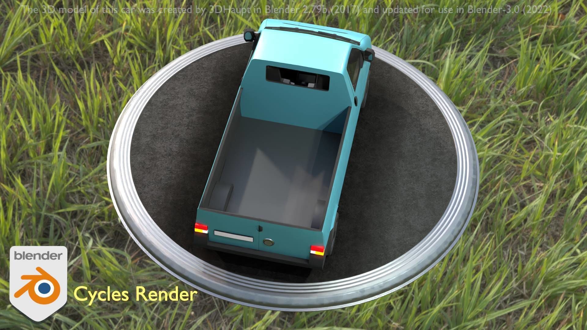 City Car 56 Commercial Pickup 3500 Type-C Blue Low-poly 3D model_16