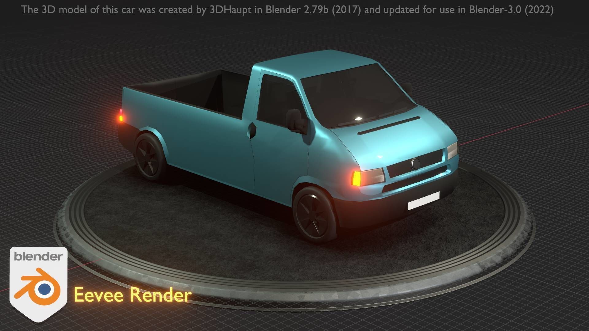 City Car 56 Commercial Pickup 3500 Type-C Blue Low-poly 3D model_3