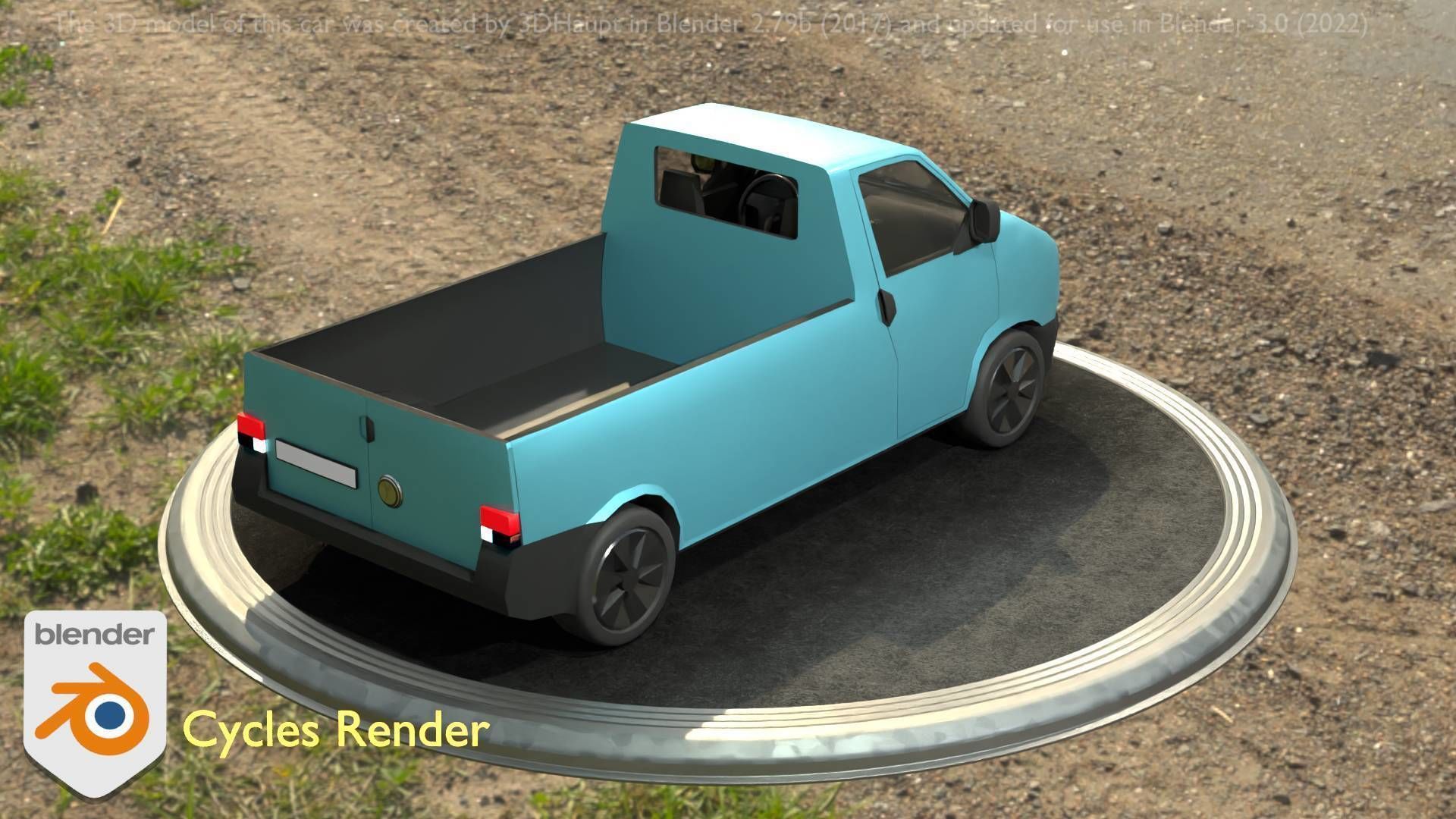 City Car 56 Commercial Pickup 3500 Type-C Blue Low-poly 3D model_13