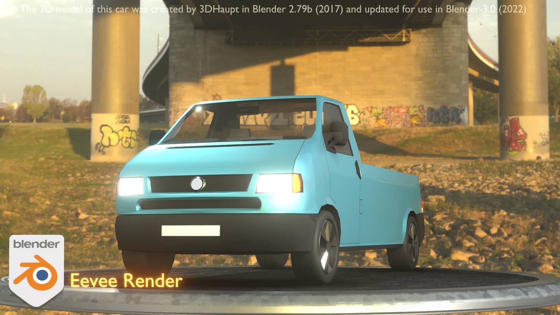 City Car 56 Commercial Pickup 3500 Type-C Blue Low-poly 3D model_12