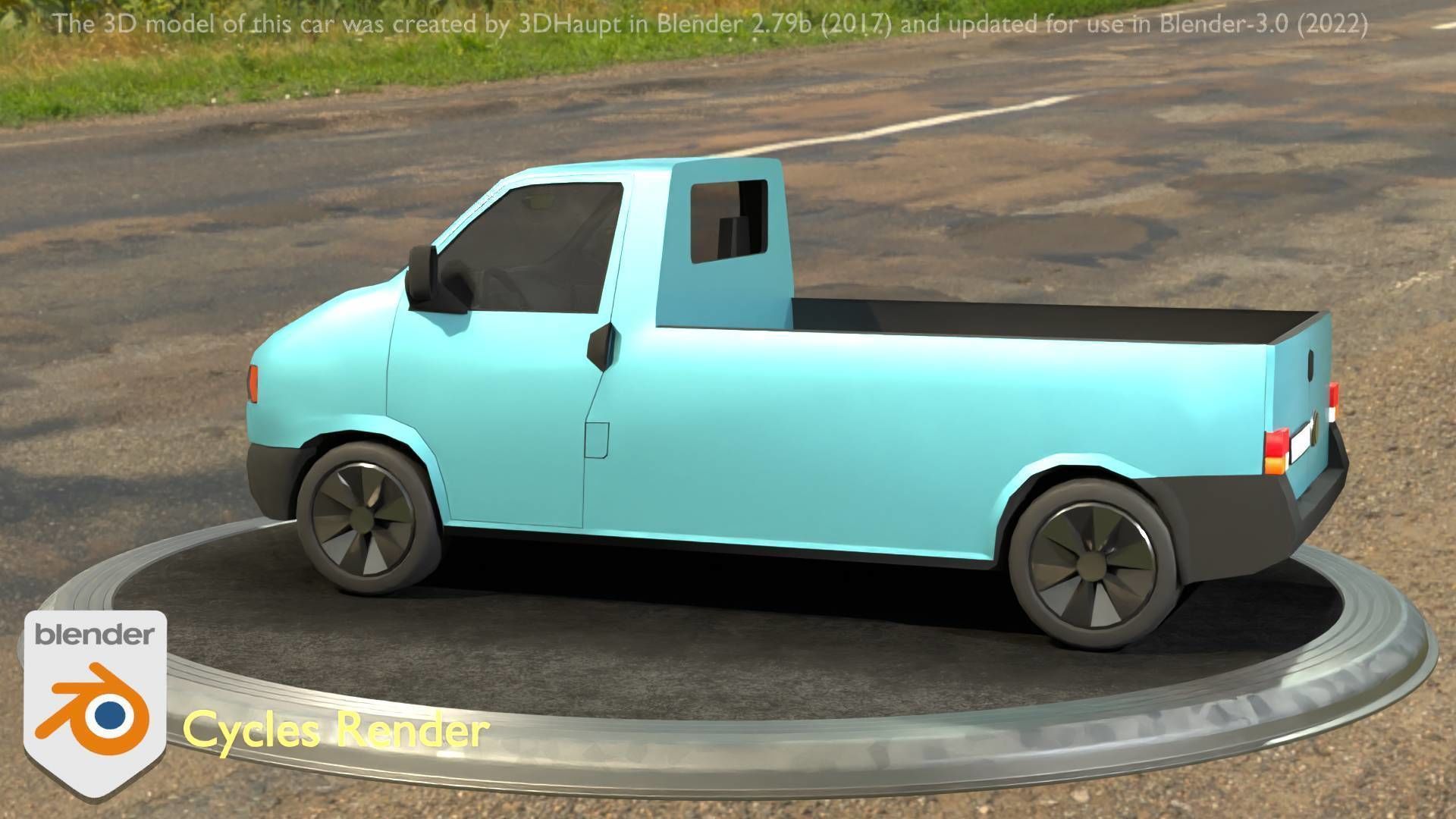 City Car 56 Commercial Pickup 3500 Type-C Blue Low-poly 3D model_28