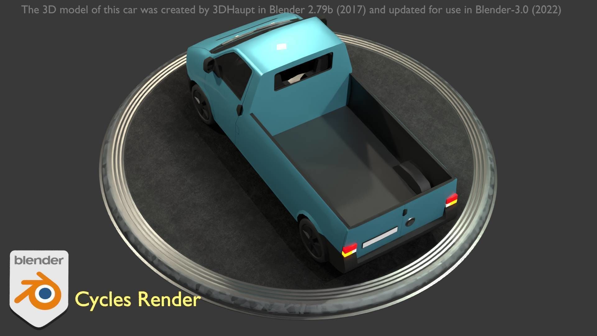 City Car 56 Commercial Pickup 3500 Type-C Blue Low-poly 3D model_41