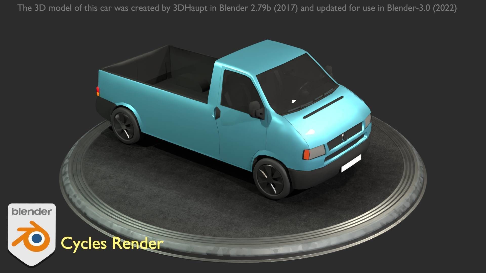 City Car 56 Commercial Pickup 3500 Type-C Blue Low-poly 3D model_10