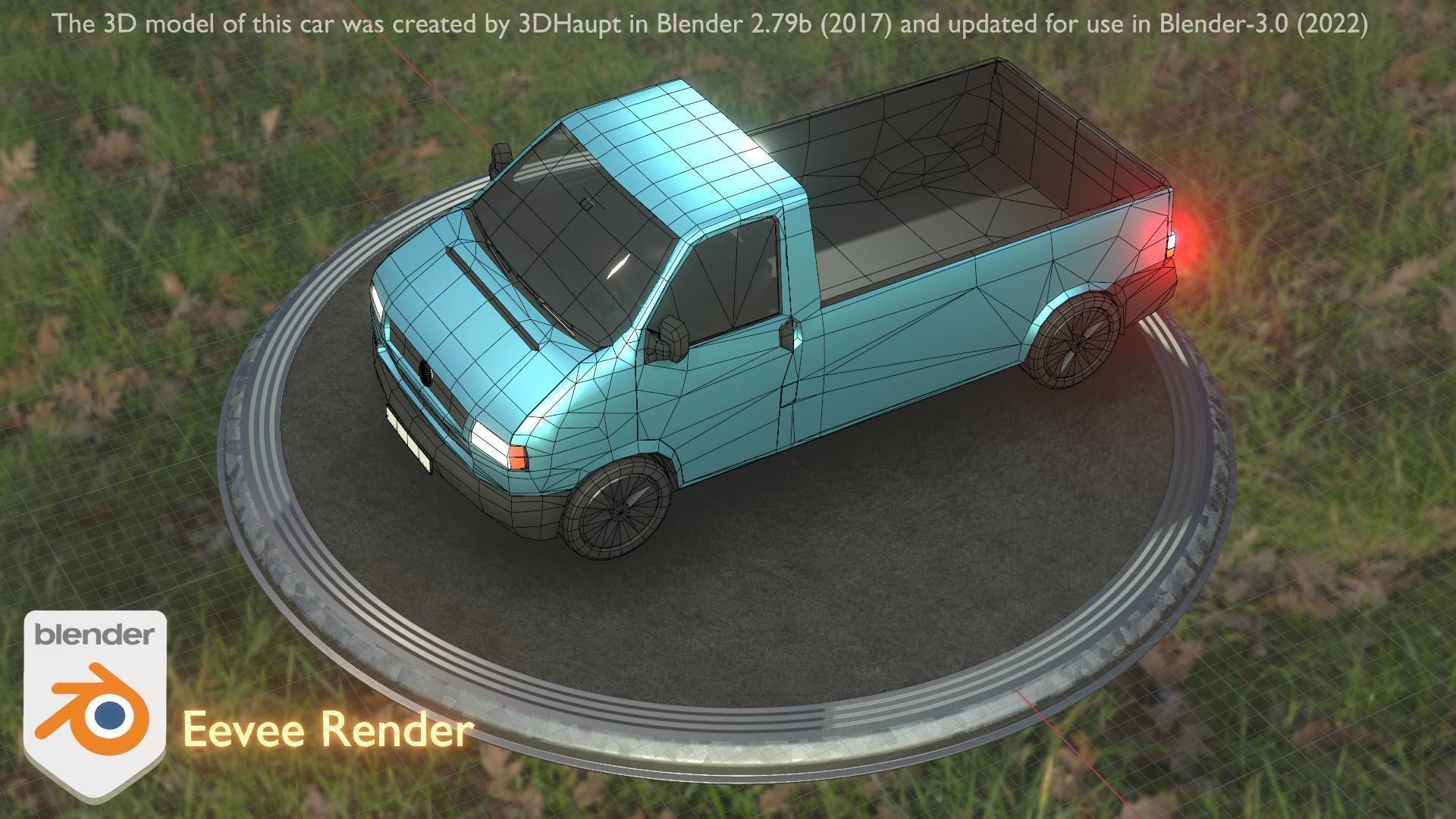 City Car 56 Commercial Pickup 3500 Type-C Blue Low-poly 3D model_86