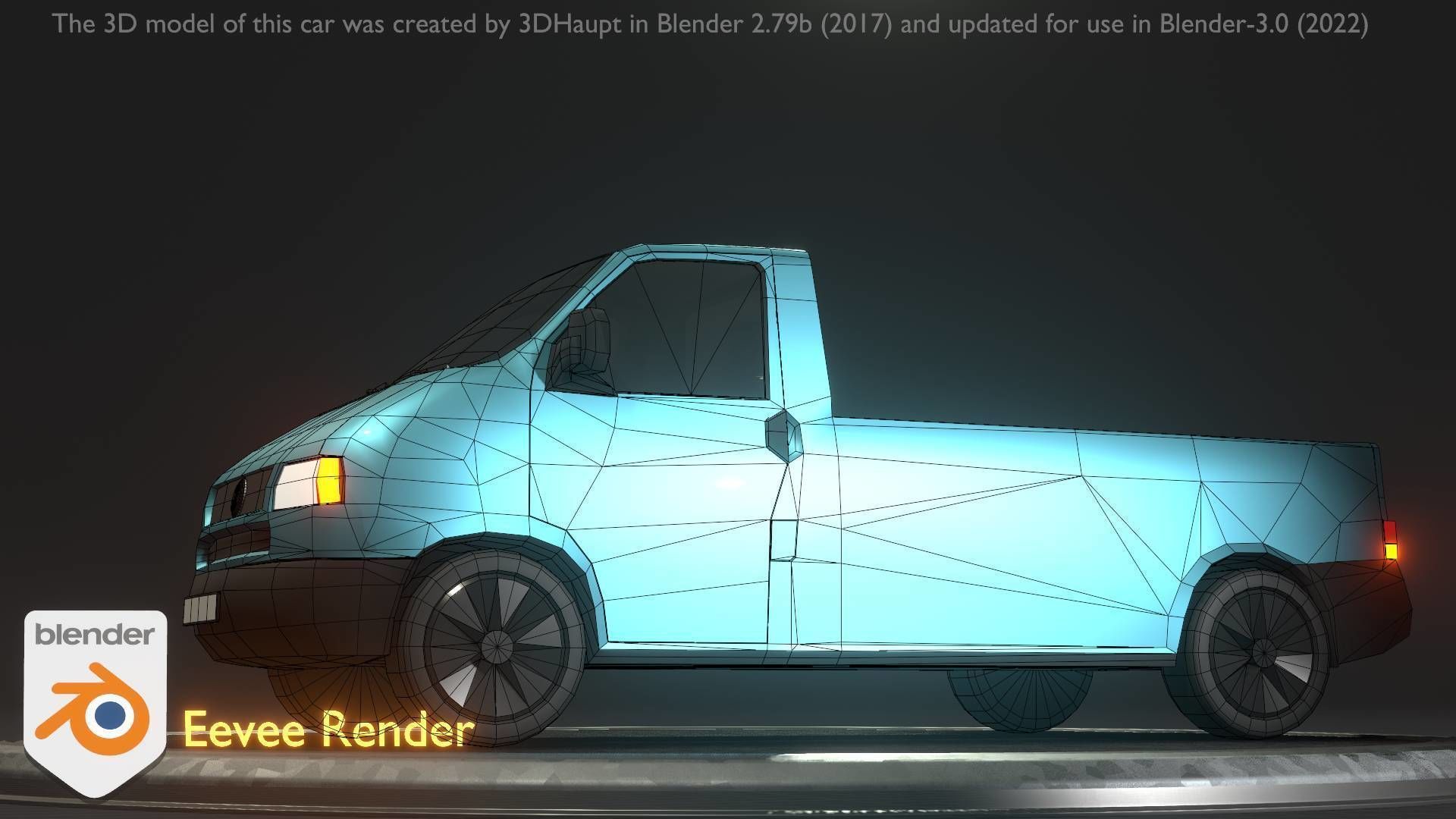 City Car 56 Commercial Pickup 3500 Type-C Blue Low-poly 3D model_8