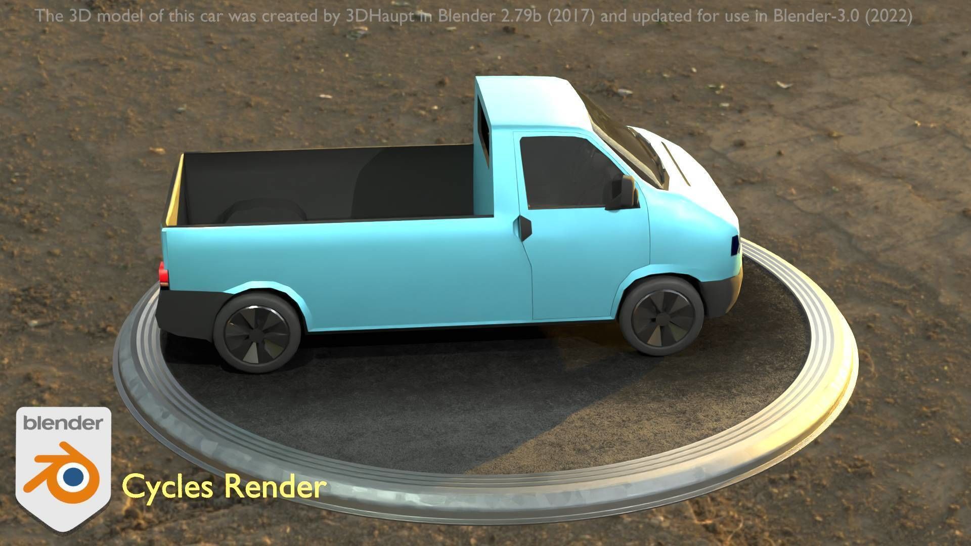 City Car 56 Commercial Pickup 3500 Type-C Blue Low-poly 3D model_72