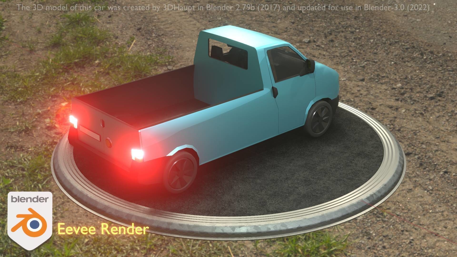City Car 56 Commercial Pickup 3500 Type-C Blue Low-poly 3D model_99