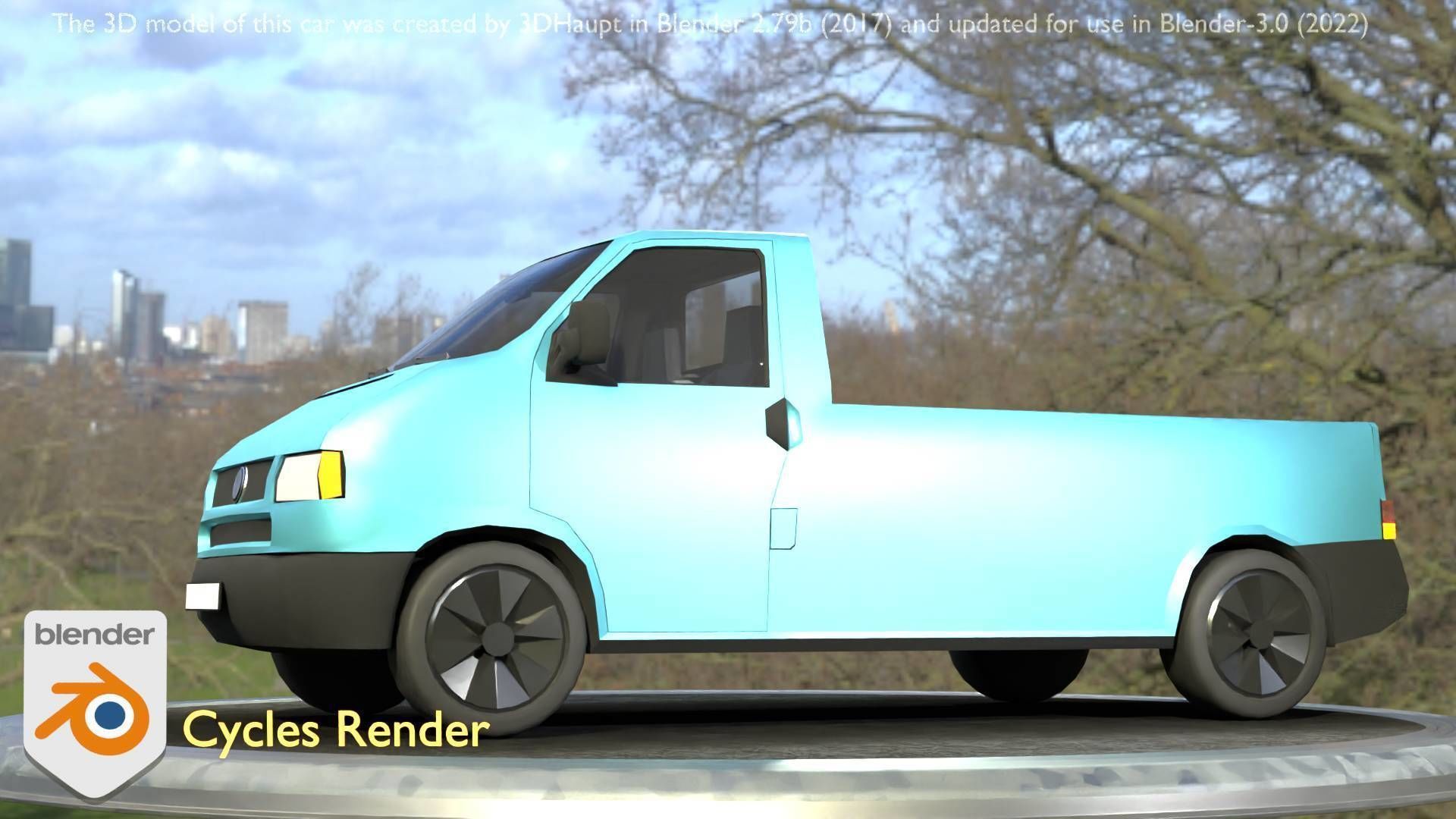 City Car 56 Commercial Pickup 3500 Type-C Blue Low-poly 3D model_26