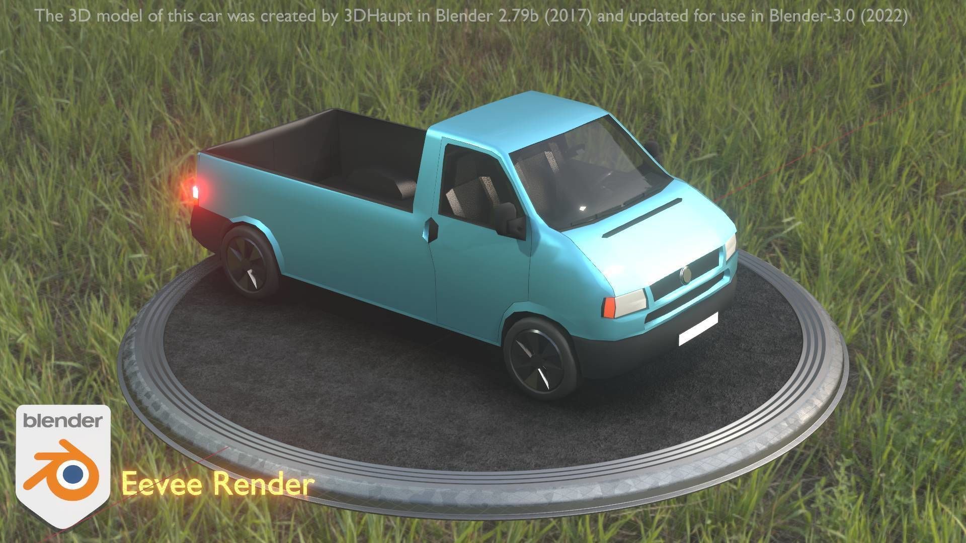 City Car 56 Commercial Pickup 3500 Type-C Blue Low-poly 3D model_4