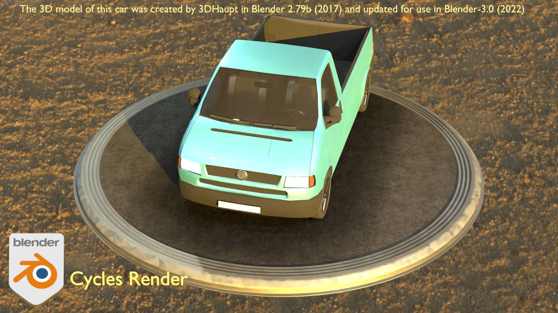 City Car 56 Commercial Pickup 3500 Type-C Blue Low-poly 3D model_43