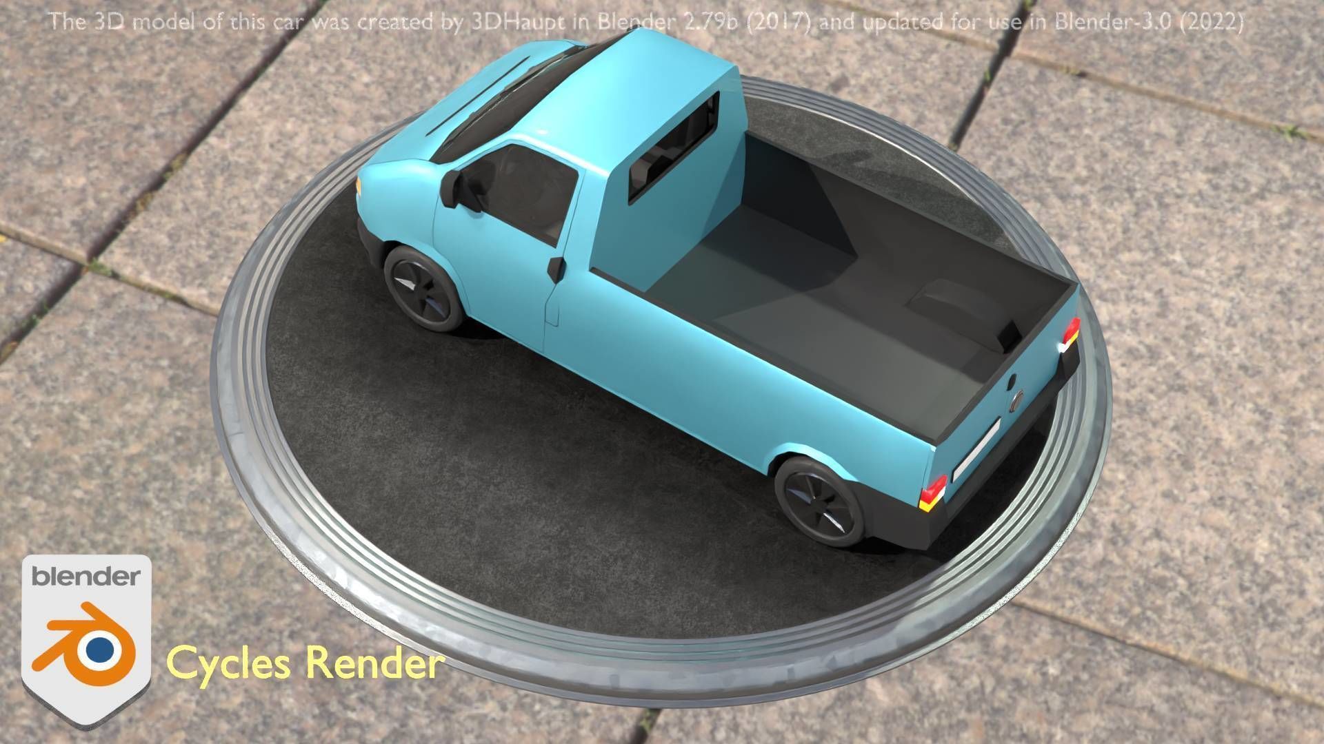 City Car 56 Commercial Pickup 3500 Type-C Blue Low-poly 3D model_80