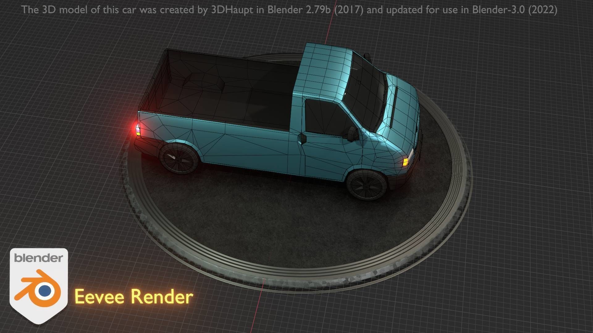 City Car 56 Commercial Pickup 3500 Type-C Blue Low-poly 3D model_98