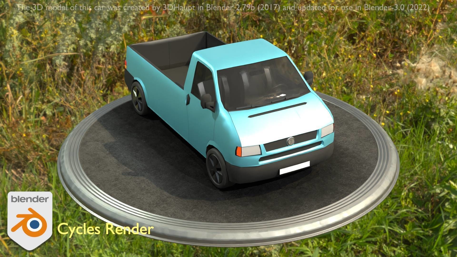 City Car 56 Commercial Pickup 3500 Type-C Blue Low-poly 3D model_45