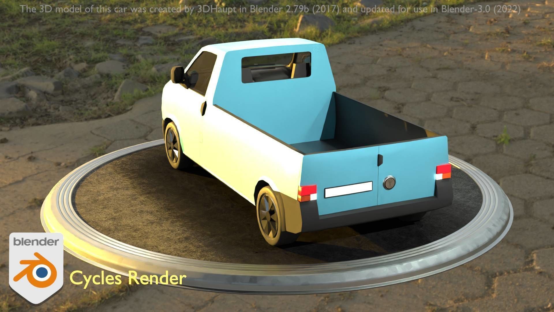 City Car 56 Commercial Pickup 3500 Type-C Blue Low-poly 3D model_24