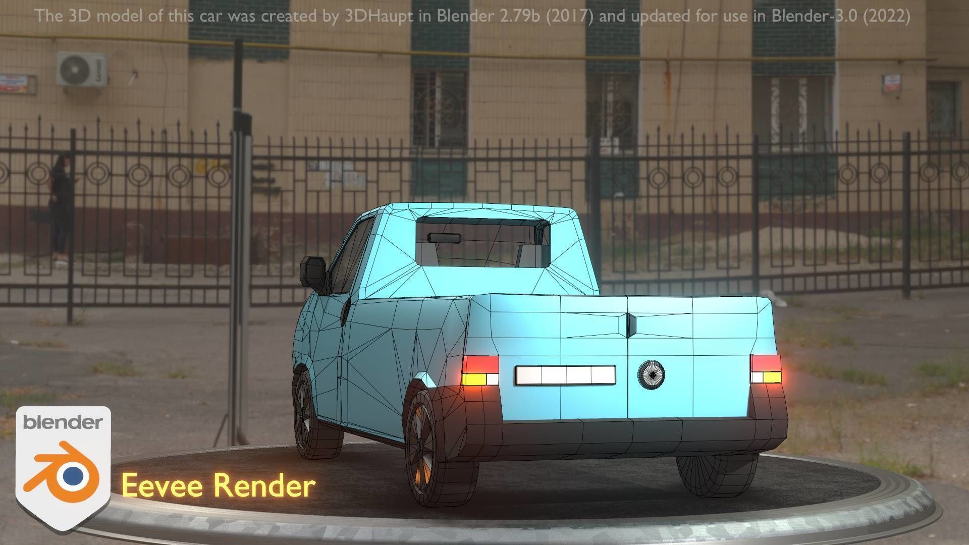 City Car 56 Commercial Pickup 3500 Type-C Blue Low-poly 3D model_53