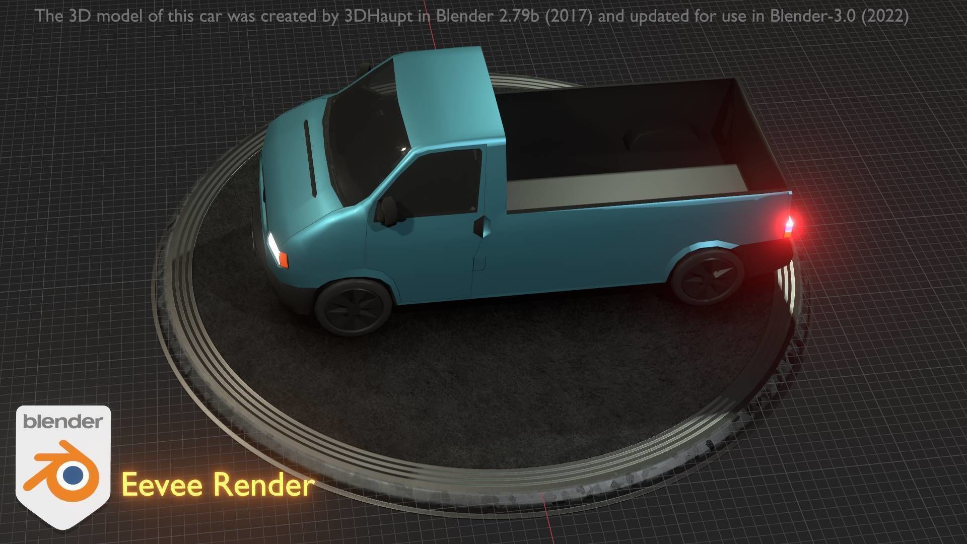 City Car 56 Commercial Pickup 3500 Type-C Blue Low-poly 3D model_39