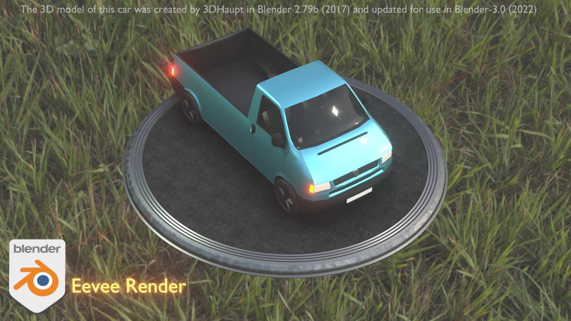 City Car 56 Commercial Pickup 3500 Type-C Blue Low-poly 3D model_91