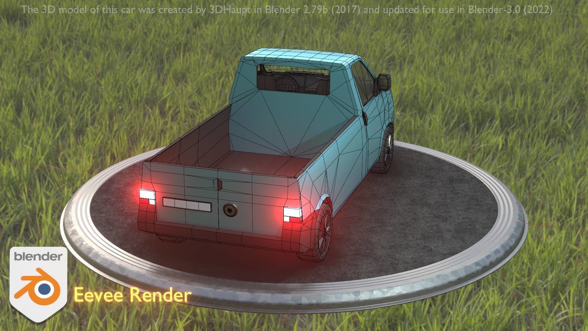 City Car 56 Commercial Pickup 3500 Type-C Blue Low-poly 3D model_15