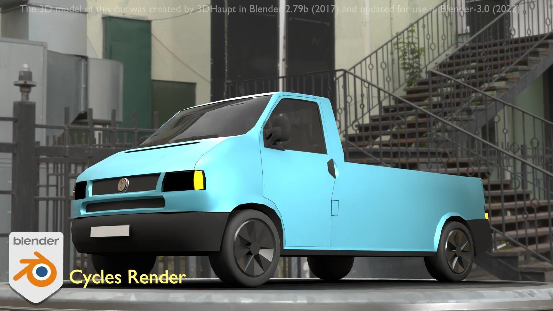 City Car 56 Commercial Pickup 3500 Type-C Blue Low-poly 3D model_67