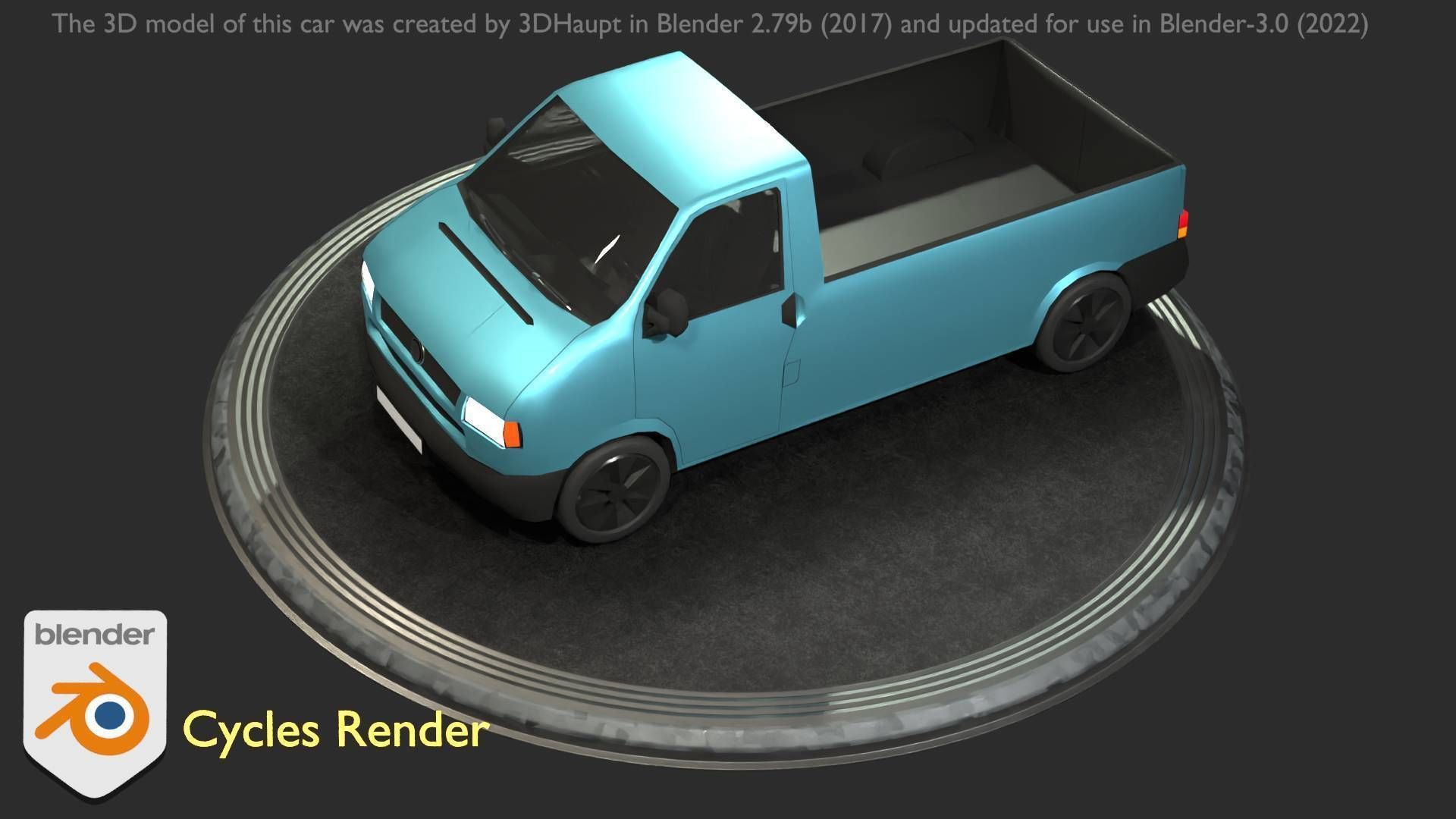 City Car 56 Commercial Pickup 3500 Type-C Blue Low-poly 3D model_38