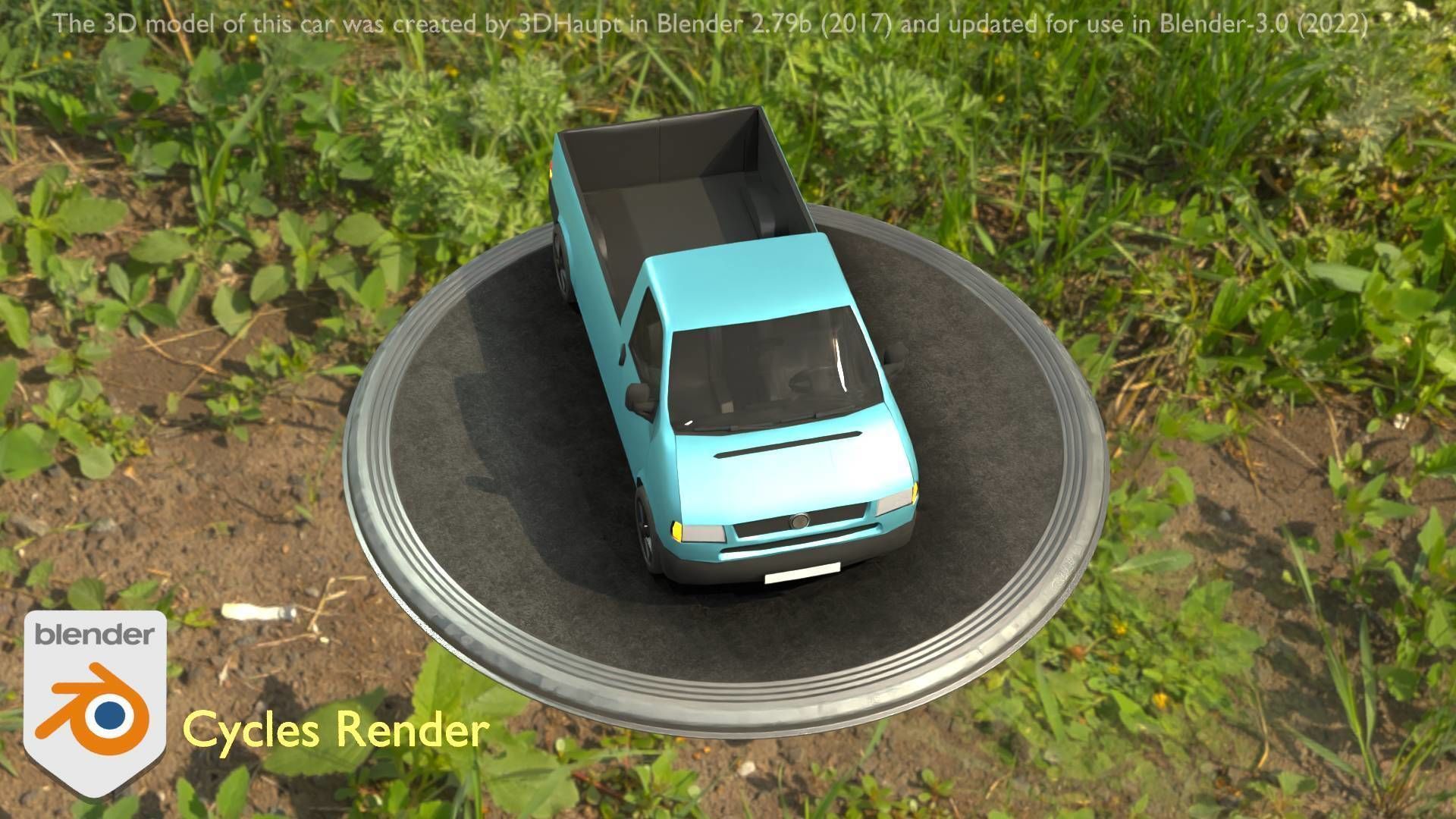 City Car 56 Commercial Pickup 3500 Type-C Blue Low-poly 3D model_17