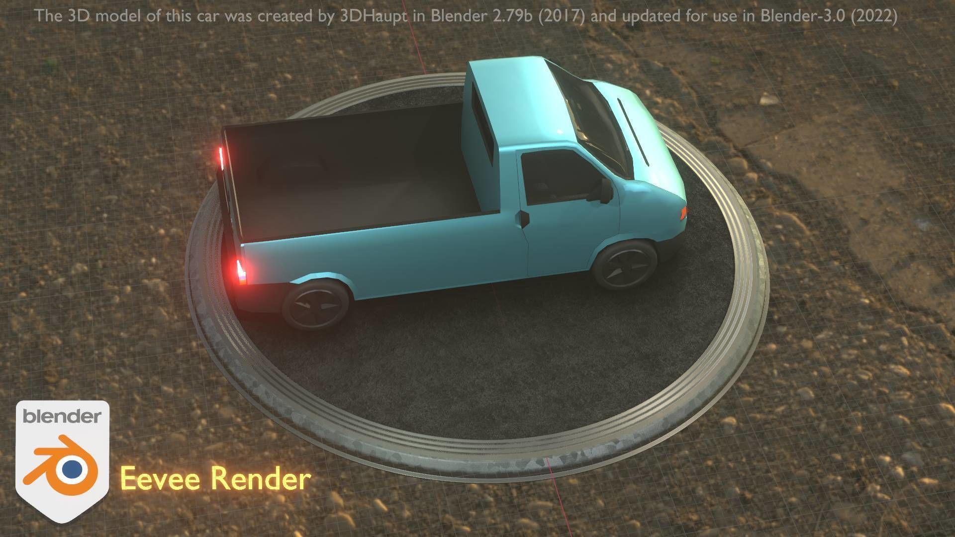 City Car 56 Commercial Pickup 3500 Type-C Blue Low-poly 3D model_6