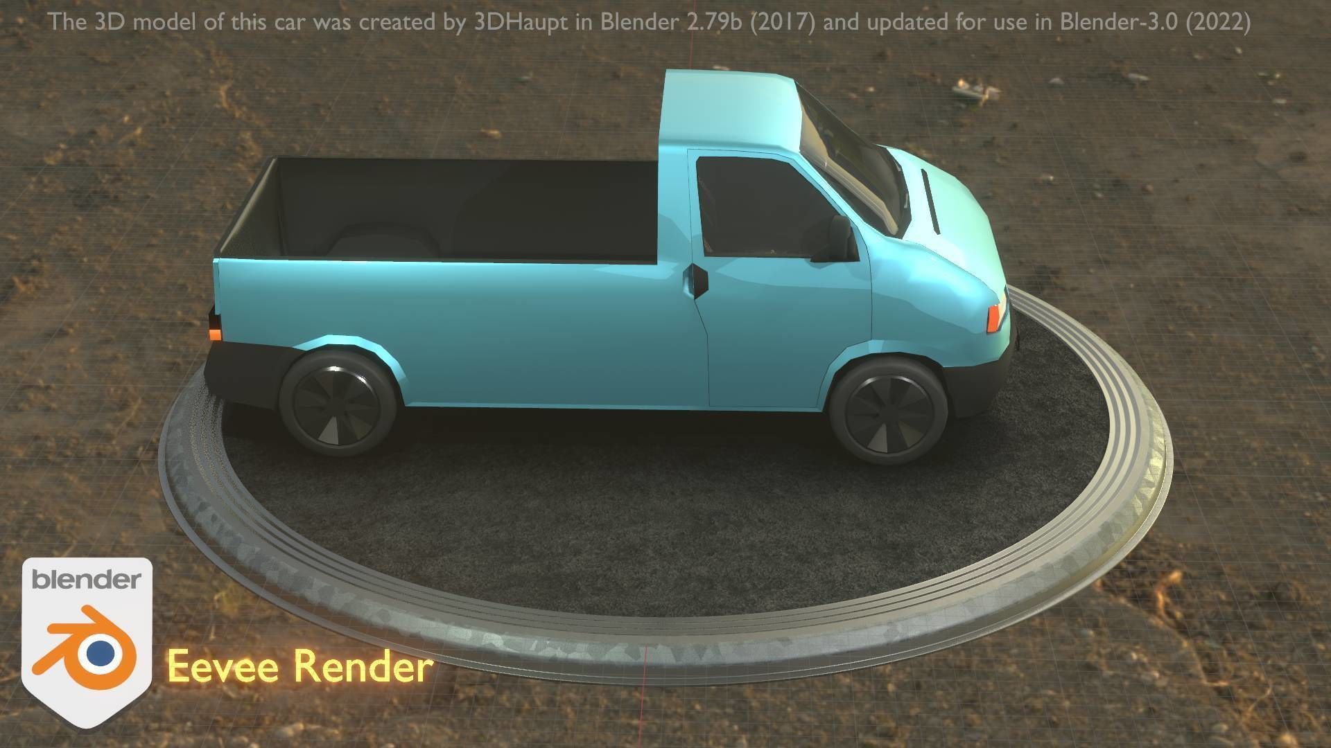 City Car 56 Commercial Pickup 3500 Type-C Blue Low-poly 3D model_20