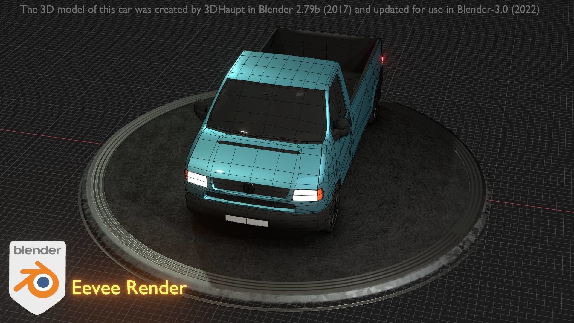 City Car 56 Commercial Pickup 3500 Type-C Blue Low-poly 3D model_76