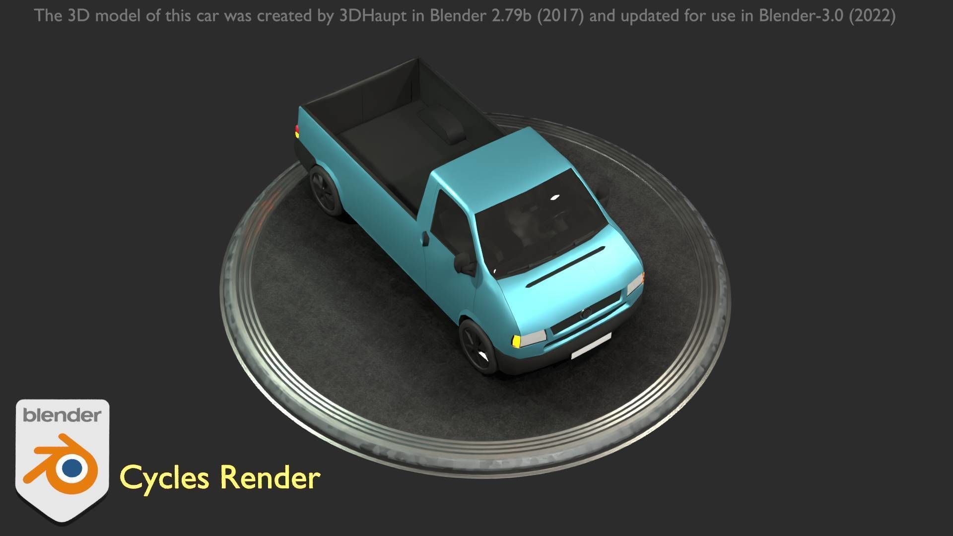 City Car 56 Commercial Pickup 3500 Type-C Blue Low-poly 3D model_46