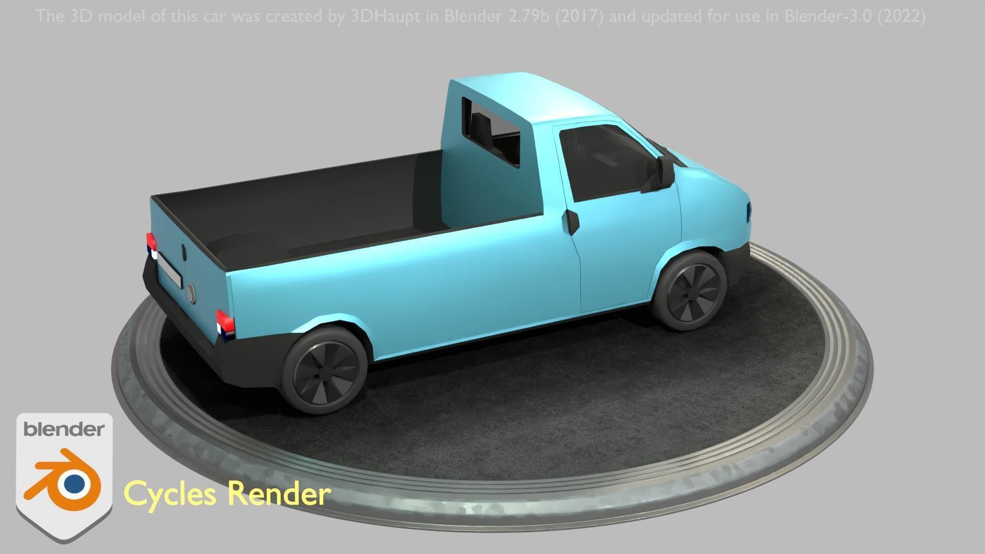 City Car 56 Commercial Pickup 3500 Type-C Blue Low-poly 3D model_31